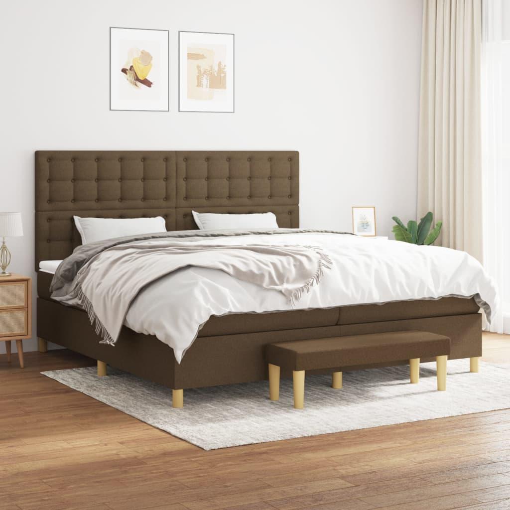 Kontinentalseng med madras 200×200 cm - stof, mørkebrun