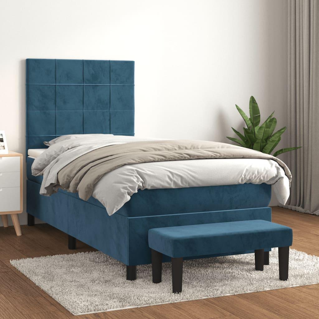 Kontinentalseng med madras 90x190 cm fløjl mørkeblå