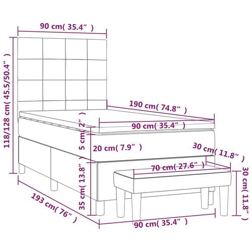 Kontinentalseng med madras 90x190 cm fløjl mørkeblå