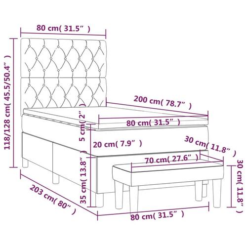Kontinentalseng med madras 80x200 cm fløjl mørkeblå