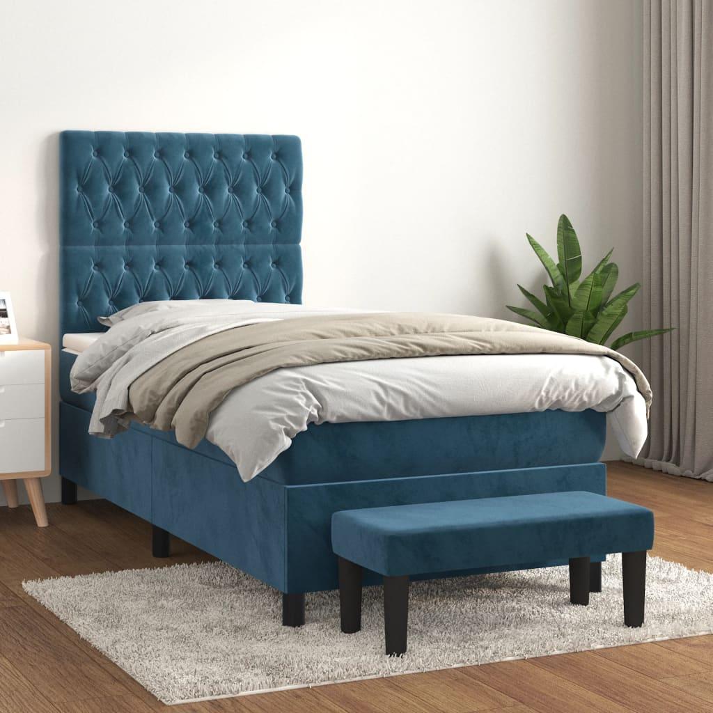 Kontinentalseng med madras 90x190 cm fløjl mørkeblå