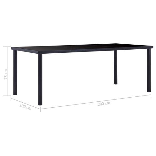 Spisebord 200 x 100 x 75 cm hærdet glas sort