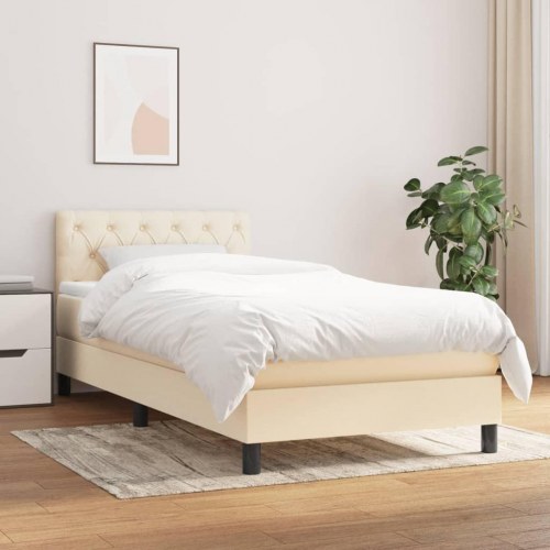 Kontinentalseng med madras 80×200 cm - stof, cremefarvet
