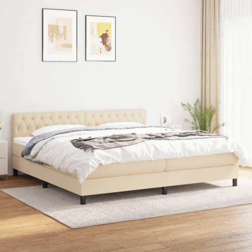 Kontinentalseng med madras 200 x 200 cm - stof, creme