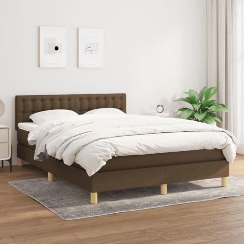 Kontinentalseng med madras 140×190 cm - stof, mørkebrun