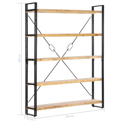 Bogreol med 5 hylder 140x30x180 cm massivt mangotræ