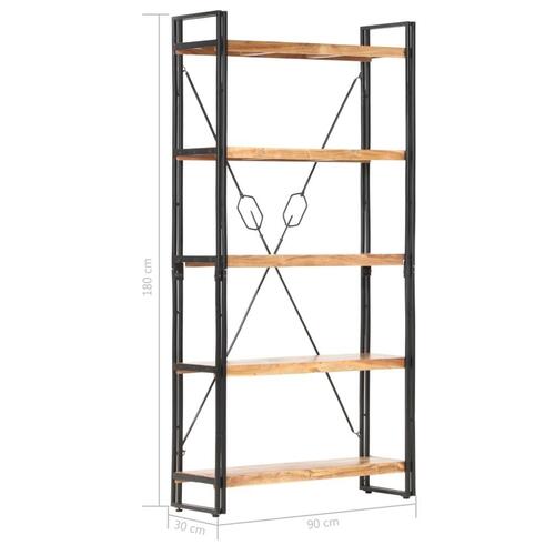 Bogreol med 5 hylder 90x30x180 cm massivt akacietræ