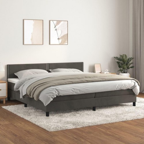 Kontinentalseng med madras 200x200 cm i fløjl - mørkegrå