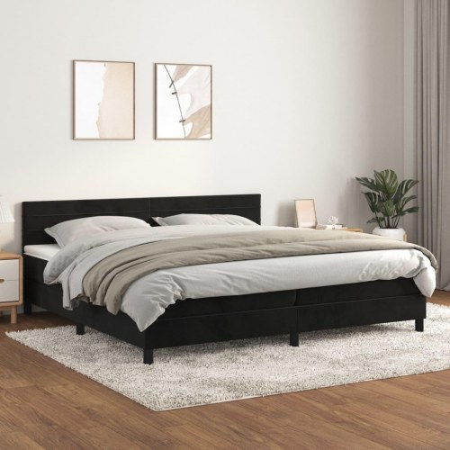 Kontinentalseng med madras 200×200 cm - fløjl, sort