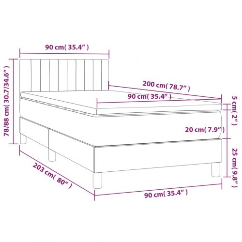 Kontinentalseng med madras 90×200 cm - fløjl, mørkegrå