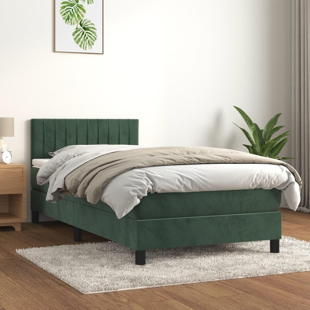 Kontinentalseng med madras 90x200 cm - fløjl, mørkegrøn billede