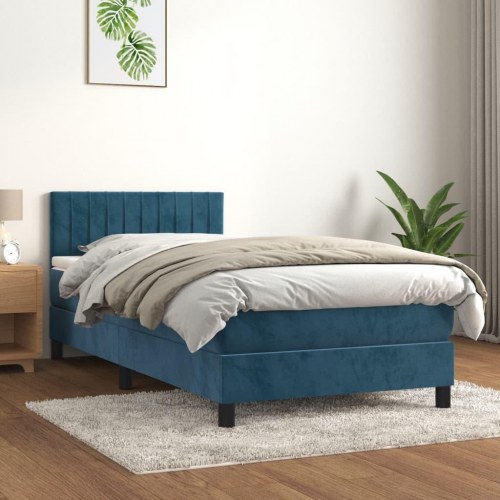 Kontinentalseng med madras 90x200 cm - fløjl, mørkeblå