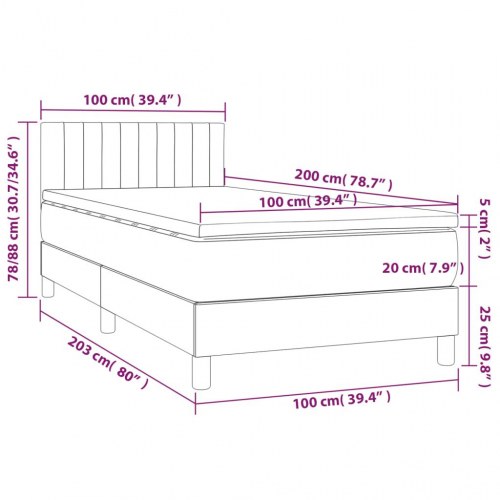 Kontinentalseng med madras 100×200 cm - fløjl, mørkegrå