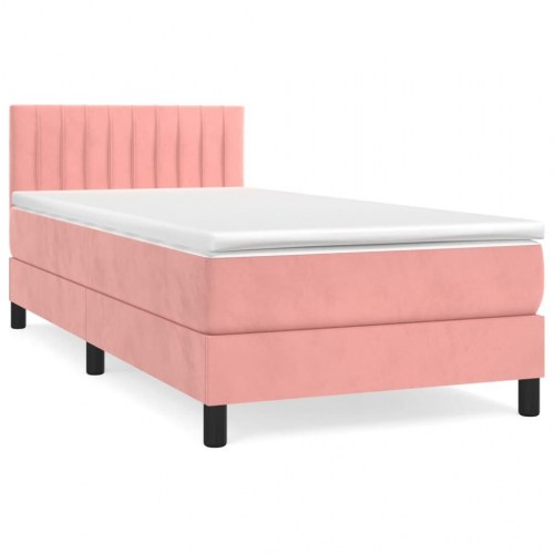 Kontinentalseng med madras 100×200 cm - fløjl, lyserød