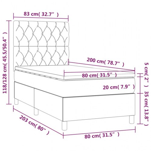 Kontinentalseng med madras 80×200 cm - stof, mørkegrå