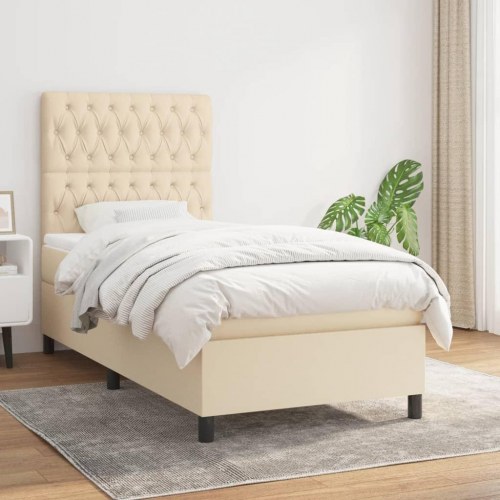 Kontinentalseng med madras 90x190 cm - stof, cremefarvet