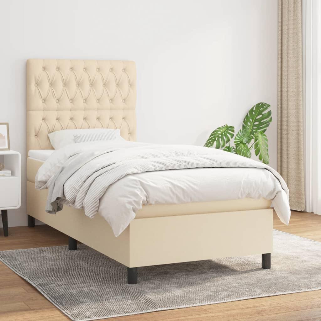 Kontinentalseng med madras 90x190 cm - stof, cremefarvet