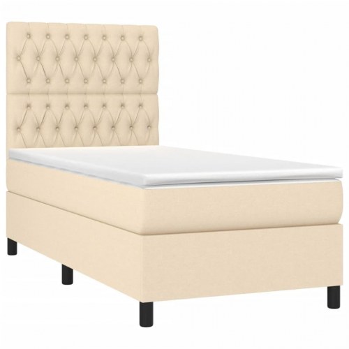 Kontinentalseng med madras 90x190 cm - stof, cremefarvet