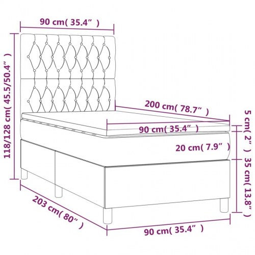 Kontinentalseng med madras 90×200 cm - stof, mørkegrå