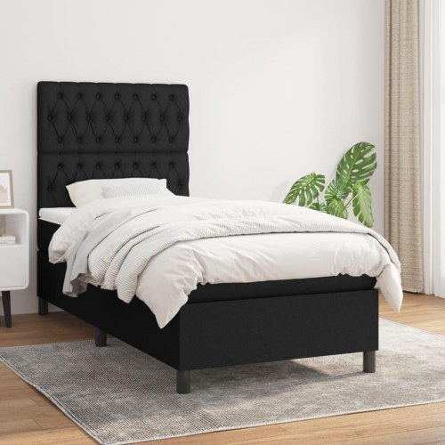 Kontinentalseng med madras 90x200 cm - stof, sort