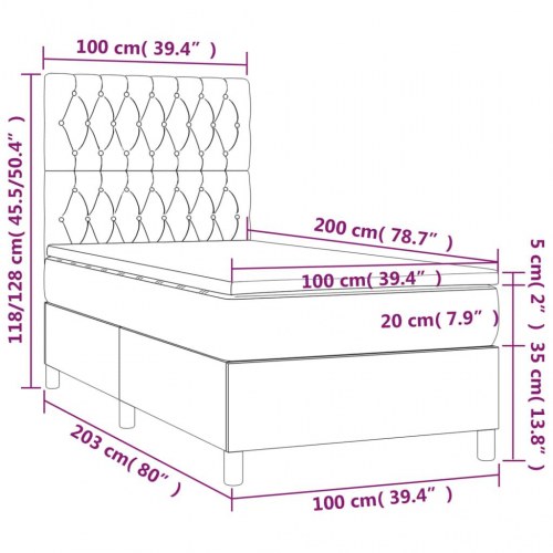 Kontinentalseng med madras 100×200 cm - stof, lysegrå