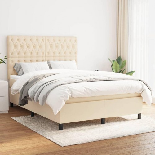 Kontinentalseng med madras 140x190 cm - stof, cremefarvet