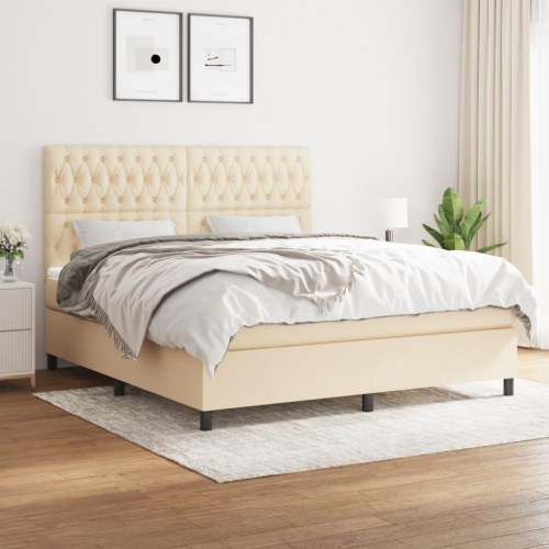 Kontinentalseng med madras 180x200 cm - stof, cremefarvet