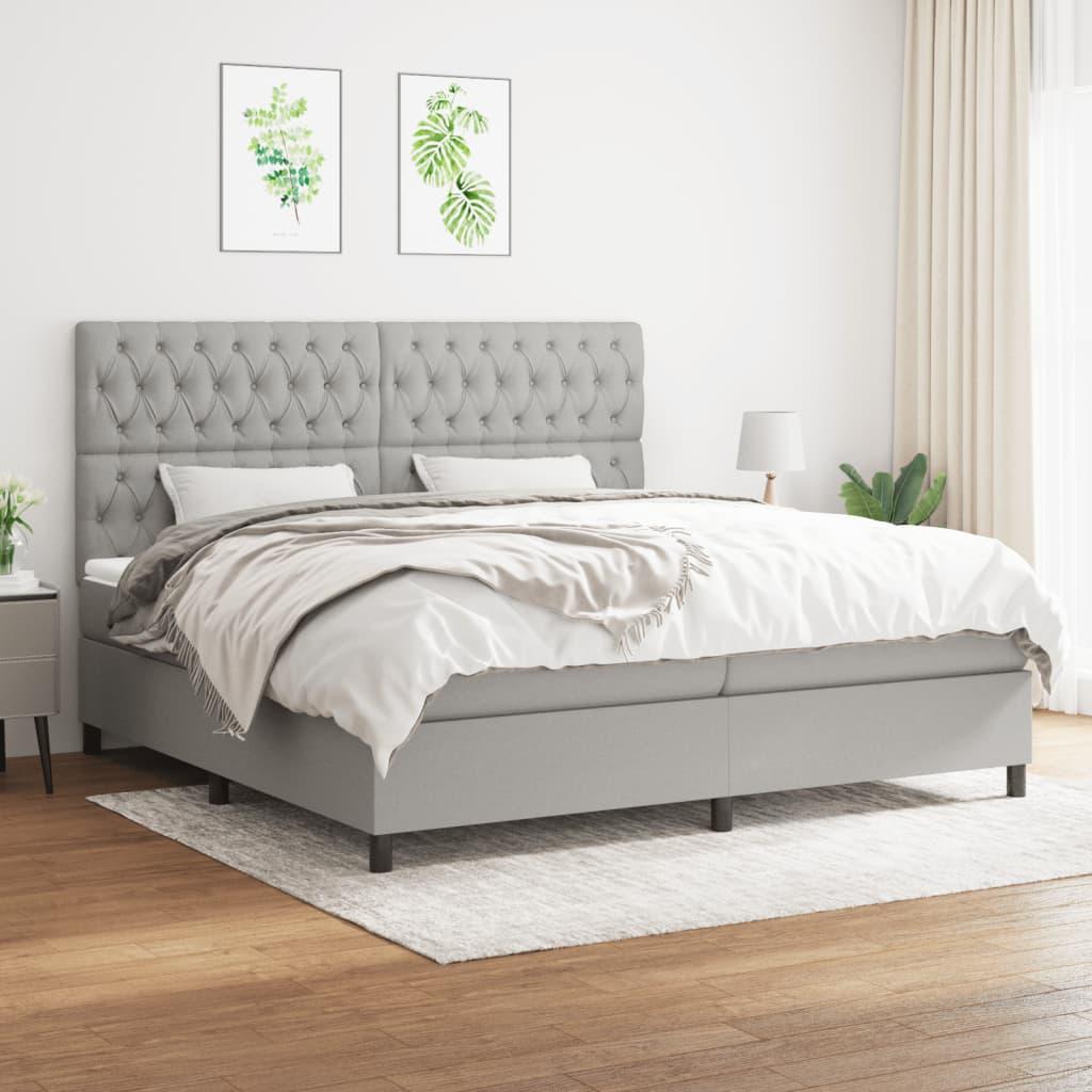 Kontinentalseng med madras 200x200 cm stof lysegrå billede