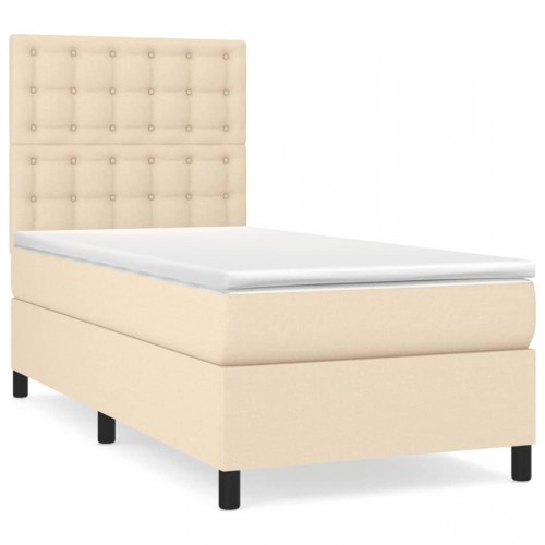 Kontinentalseng med madras 90×190 cm - stof, cremefarvet