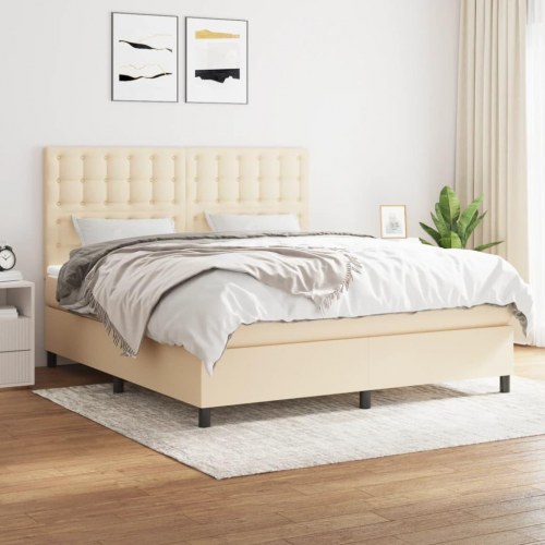Kontinentalseng med madras 180×200 cm - stof, cremefarvet