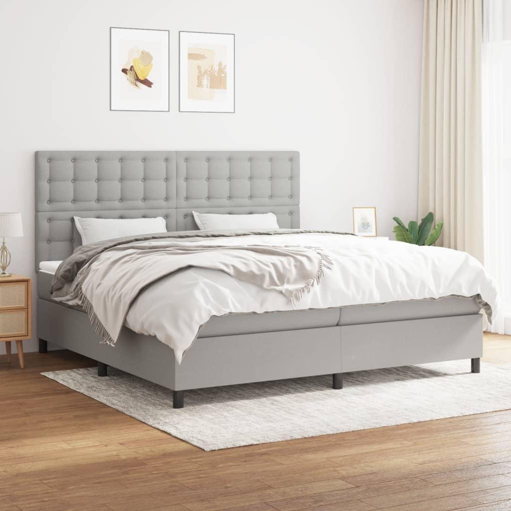 Kontinentalseng med madras 200 x 200 cm - stof, lysegrå billede