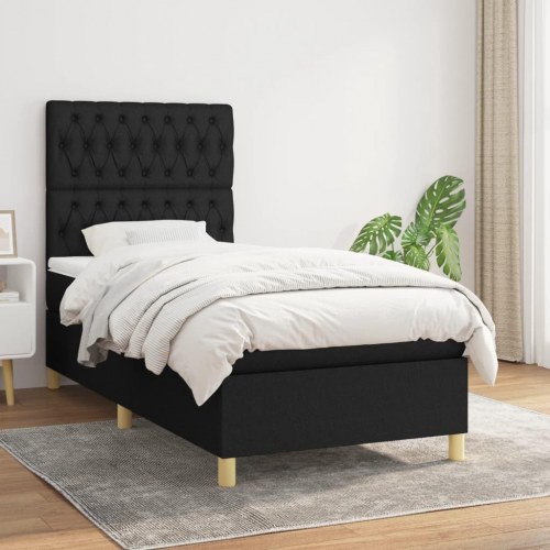 Kontinentalseng med madras 90×200 cm - stof, sort
