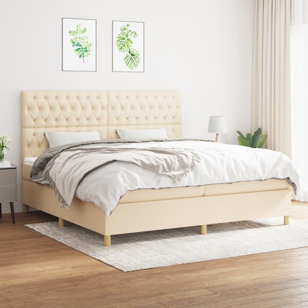 Kontinentalseng med madras 200×200 cm - stof, cremefarvet billede