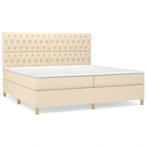 Kontinentalseng med madras 200×200 cm - stof, cremefarvet