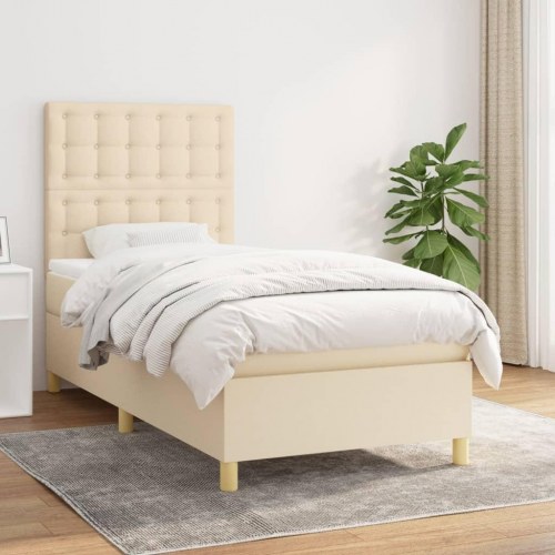 Kontinentalseng med madras 90×190 cm - stof, cremefarvet