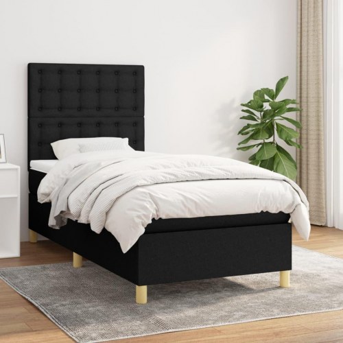Kontinentalseng med madras 90×200 cm - stof, sort