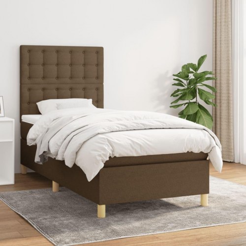 Kontinentalseng med madras 90×200 cm - mørkebrun stof