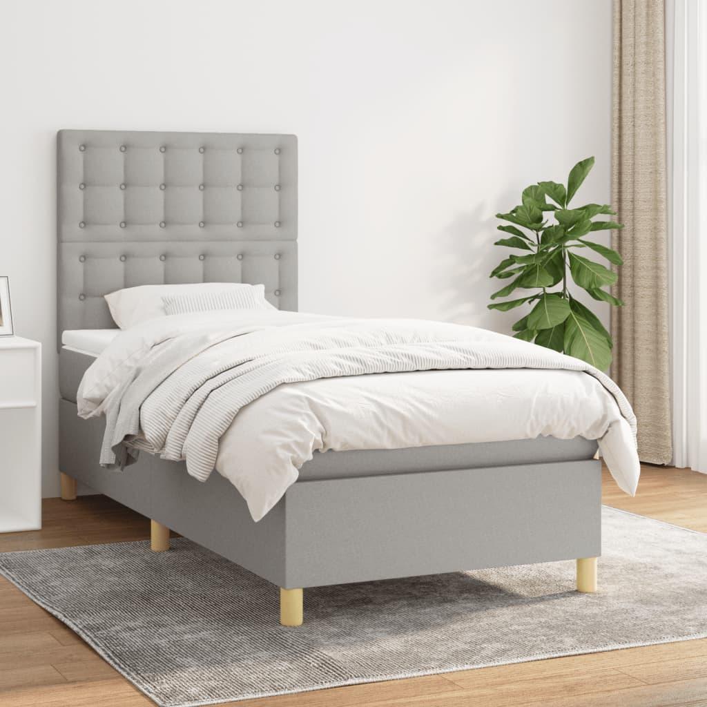 Kontinentalseng med madras 100×200 cm - stof, lysegrå billede