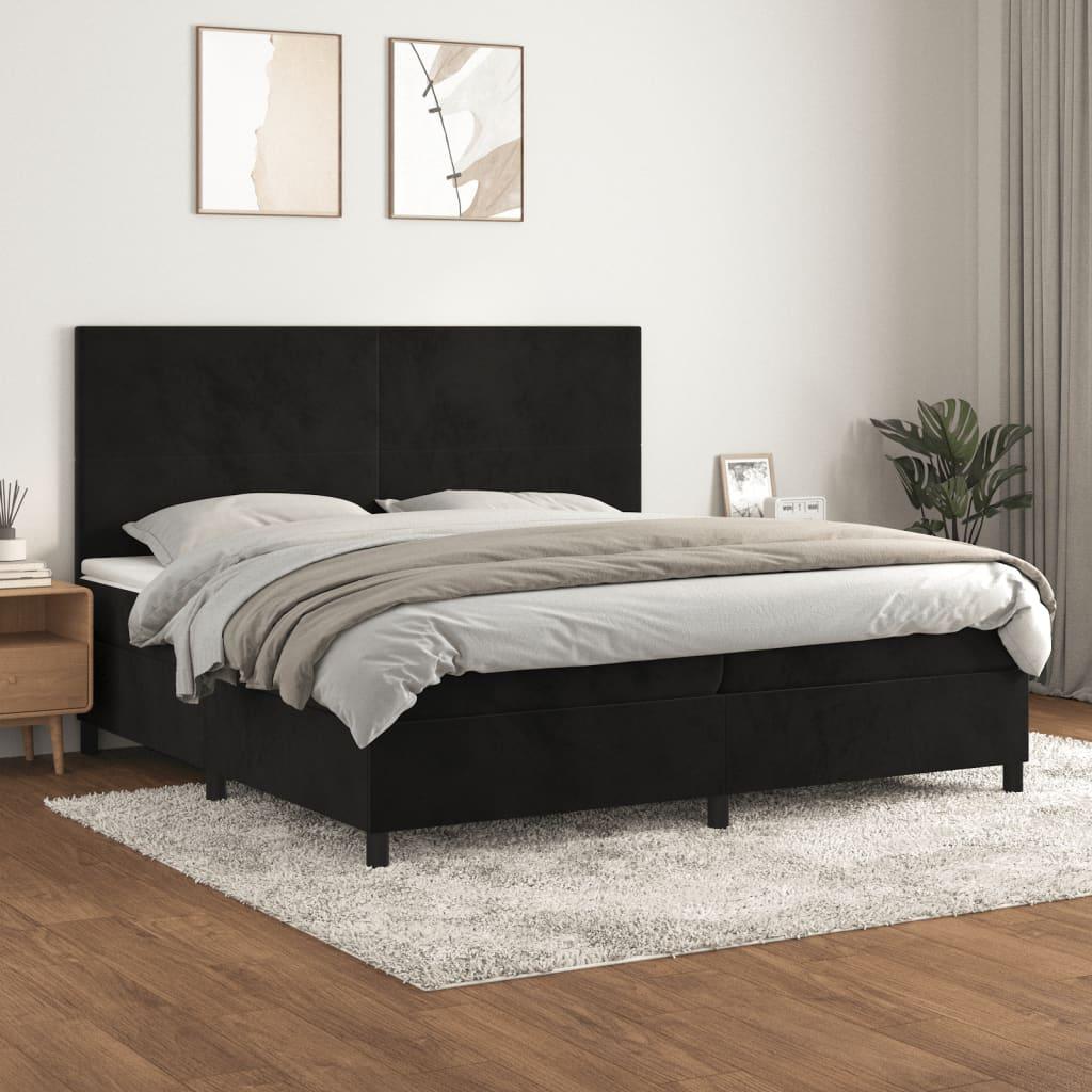 Kontinentalseng med madras 200x200 cm fløjl sort billede