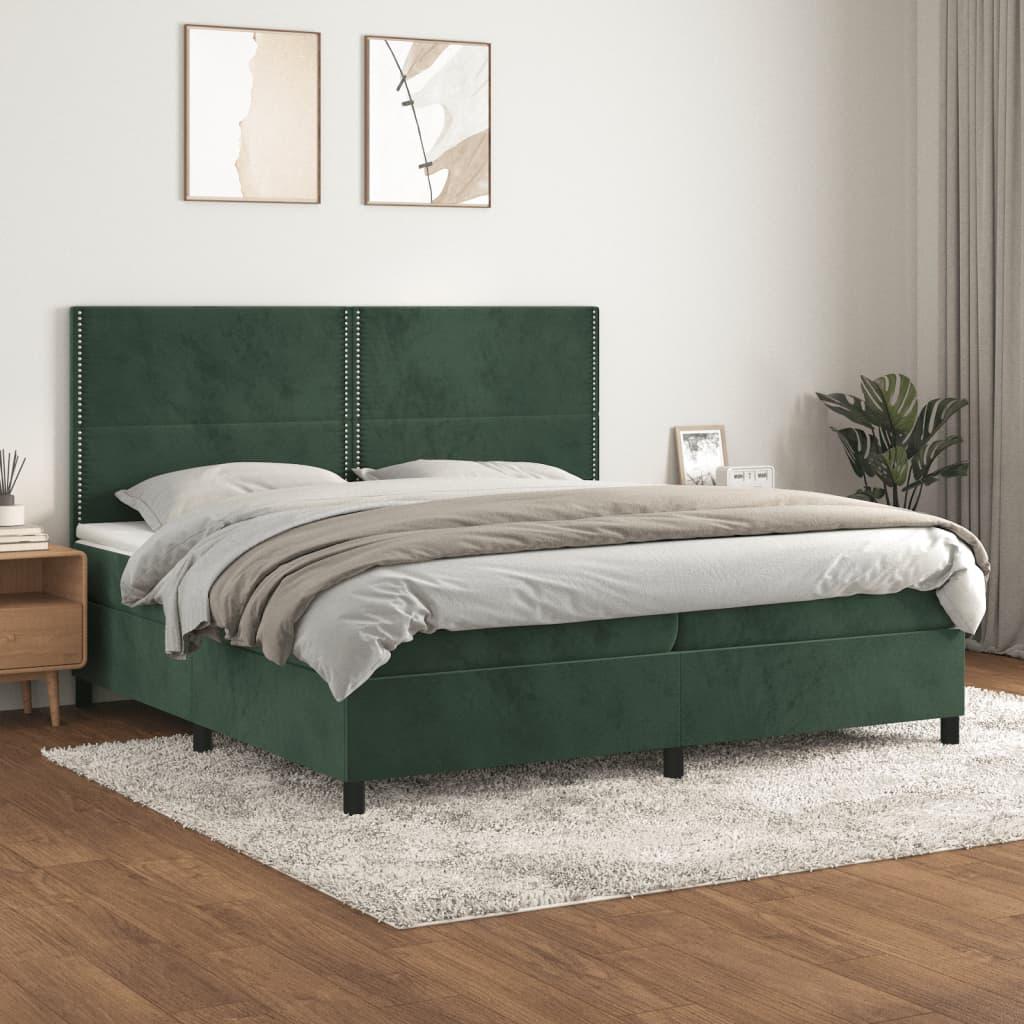 Kontinentalseng med madras 200x200 cm fløjl mørkegrøn billede