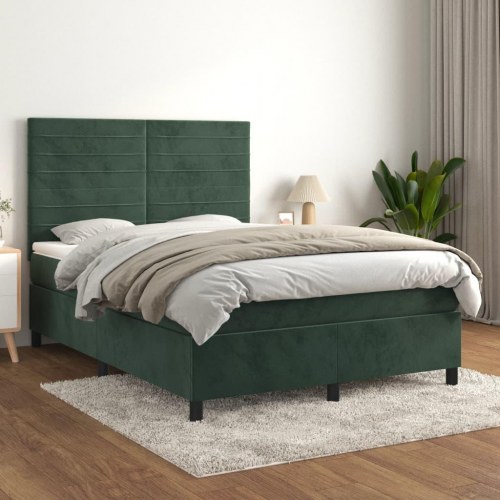 Kontinentalseng med madras 140x190 cm - fløjl, mørkegrøn