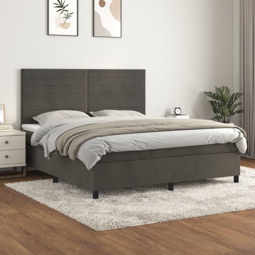Kontinentalseng med madras 160×200 cm - fløjl, mørkegrå