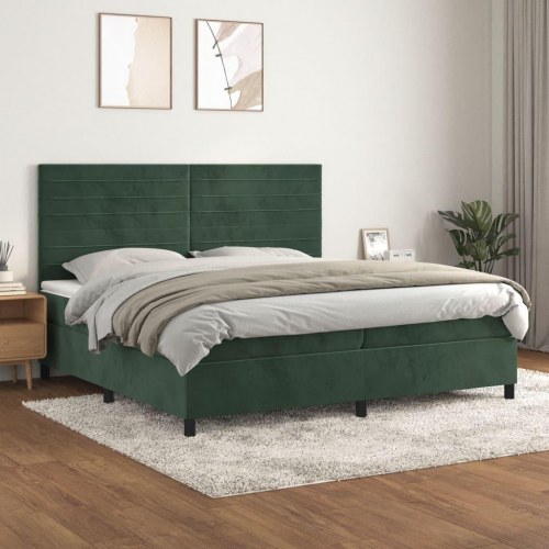 Kontinentalseng med madras 200x200 cm - fløjl, mørkegrøn