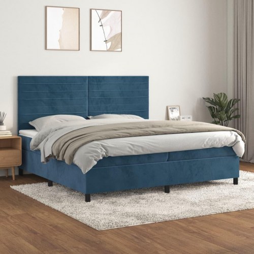 Kontinentalseng med madras 200×200 cm i fløjl - mørkeblå