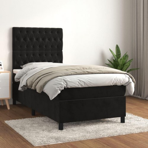 Kontinentalseng med madras 90x190 cm - fløjl, sort