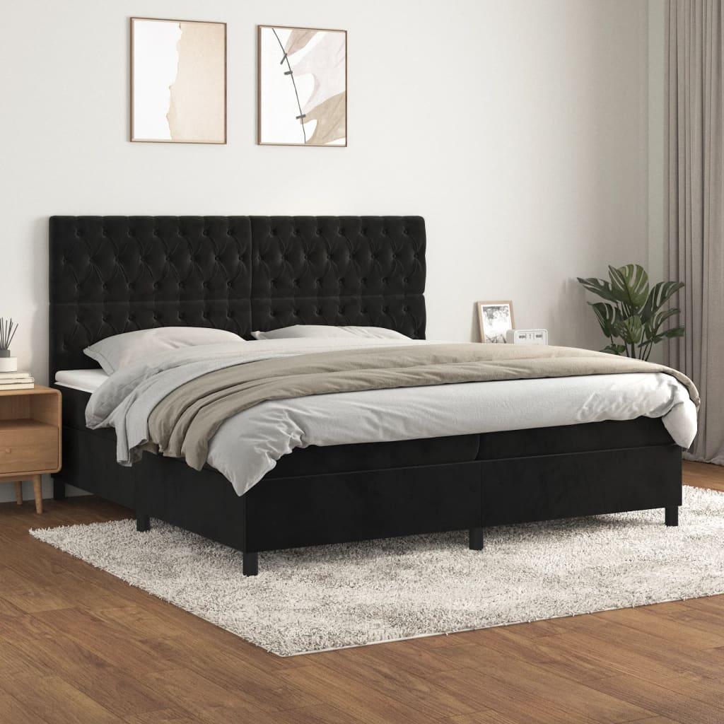 Kontinentalseng med madras 200x200 cm fløjl sort billede