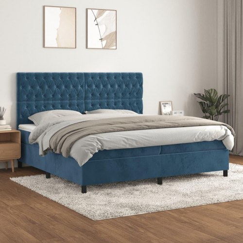 Kontinentalseng med madras 200x200 cm i fløjl - mørkeblå