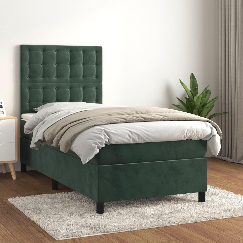 Kontinentalseng med madras 100x200 cm fløjl mørkegrøn billede