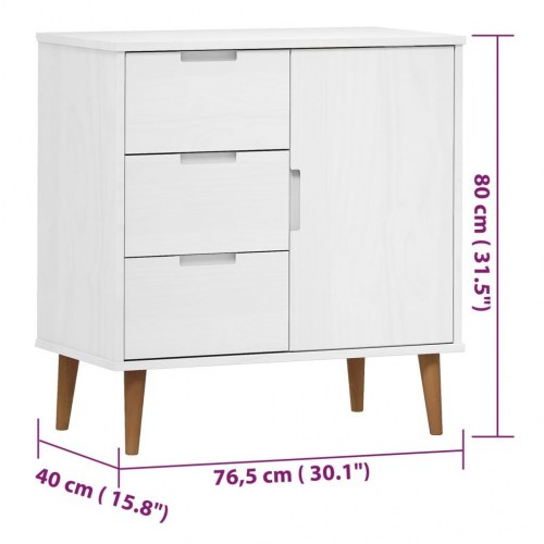 Skænk MOLDE 76,5x40x80 cm massivt fyrretræ hvid