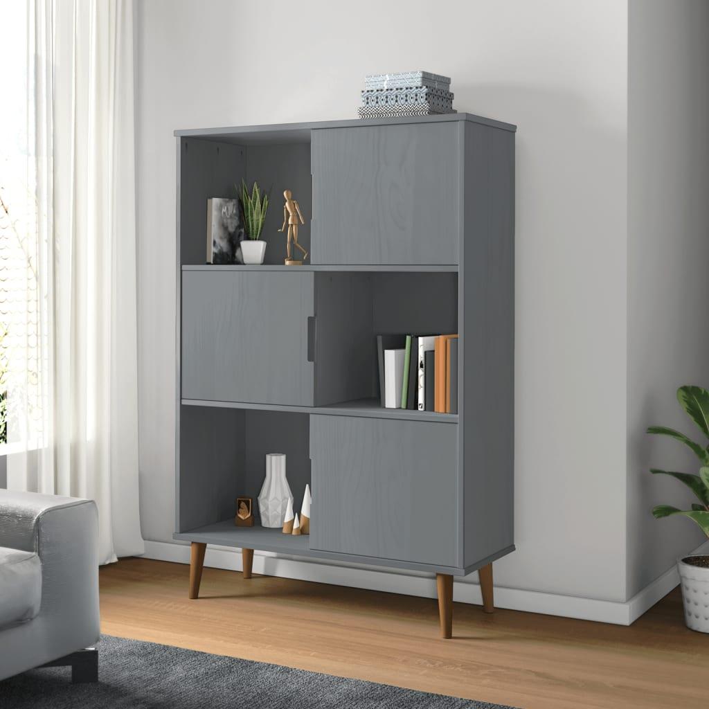 Bogreol MOLDE 90x35x133,5 cm massivt fyrretræ grå